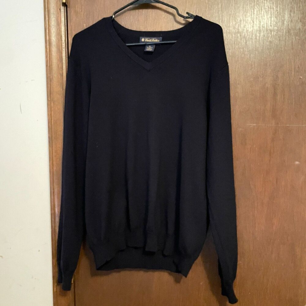 Brooks Brothers Merino Wool V Neck Sweater Navy Men's XL
